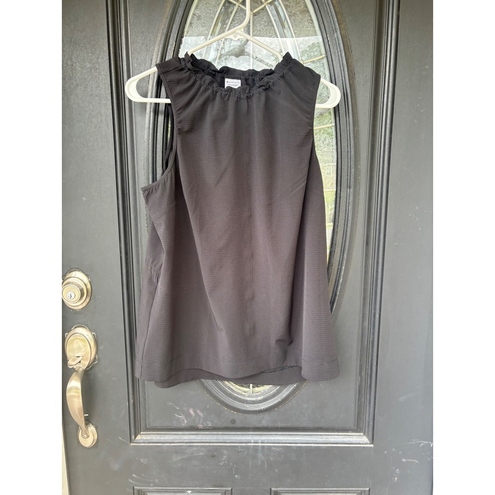 Athleta Womens Black‎ Ruffle Neck Cinch Back Grid Ripstop Sleeveless Top Medium